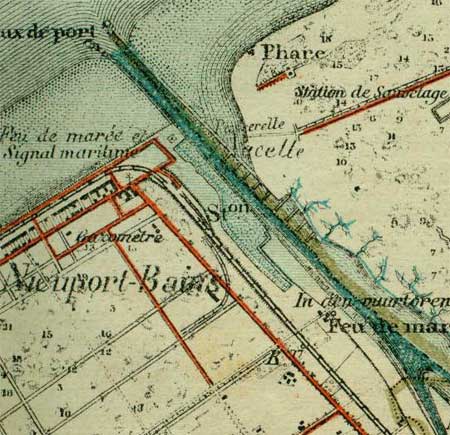 kaart 1870 met station Nieuwpoort-Bad